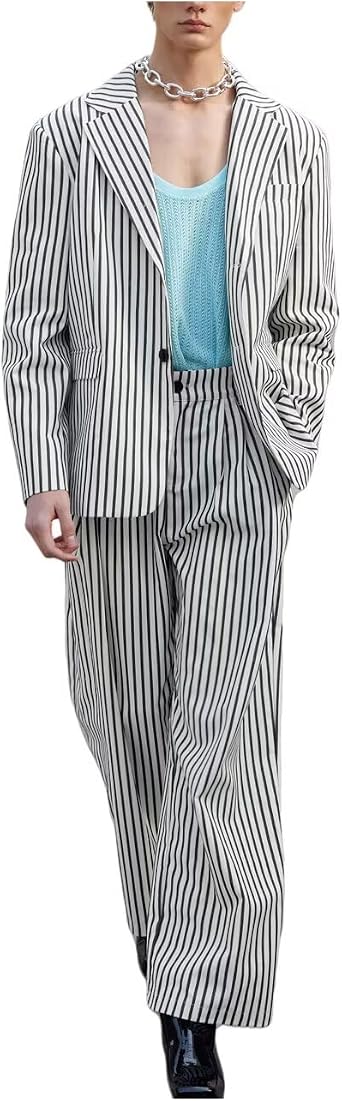 Mens Striped 2 Piece Suit Lightweight Blazer Pants Set for Business Casual Pinstripe Summer Suits