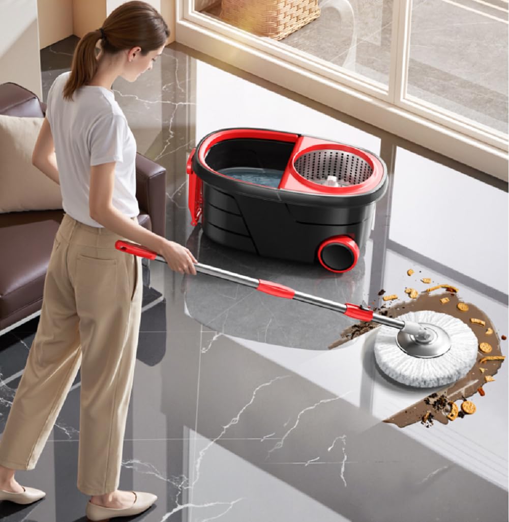 Juego De Fregona Giratoria Y Cubo Con Sistema De Escurridor, 360° Spin Mop And Bucket With, 4 High-Absorbent Microfiber Washable Heads, Spinning Mop And Bucket Set for All Types Floor Cleaning