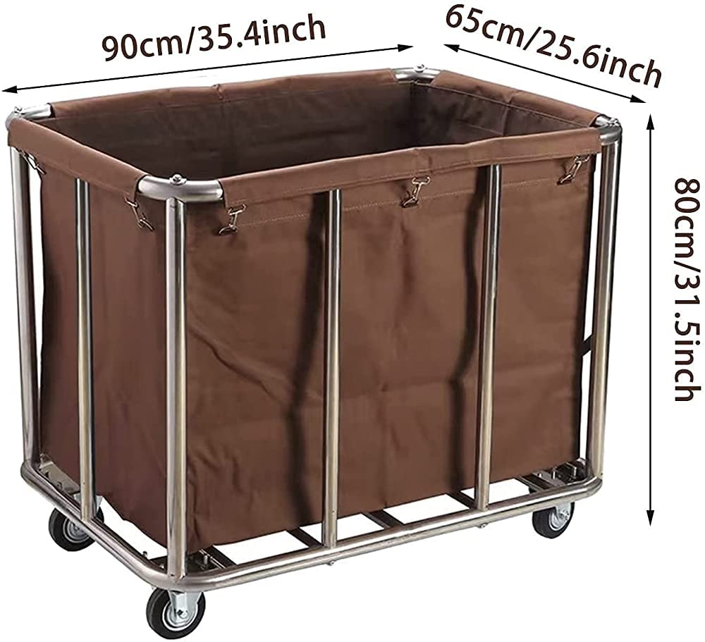 Carrito de lavandería resistente con bolsas extraíbles y cesta – Carrito de lino móvil para hotel y restaurante – 10 tubos, colector de lavandería azul