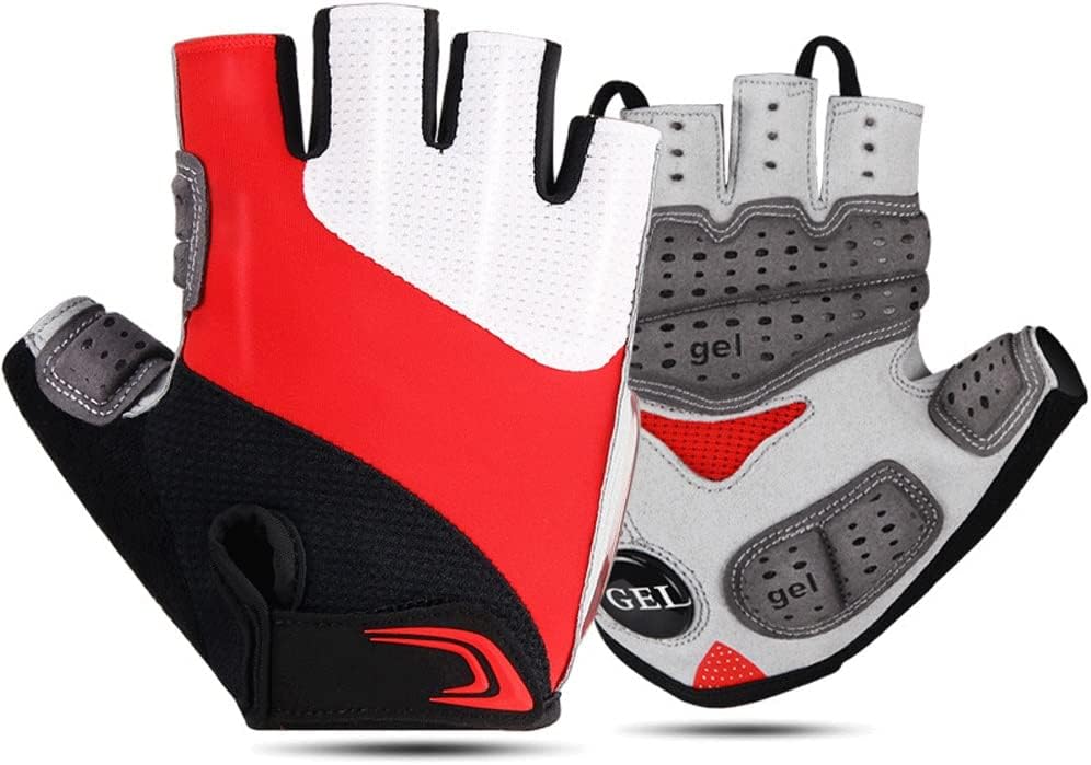Fingerless Gloves Half Finger Gloves Weightlifting Sport Cycling Bike Biking for Men Women with Shock-Absorbing Pad (Color : Red, Size : X-Small)