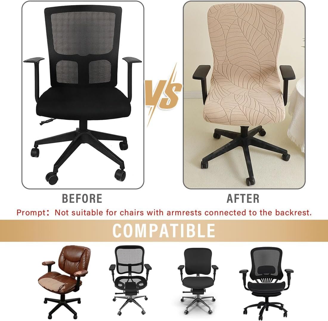 Office Chair Covers Stretchable Slipcover for Computer Chairs Soft Fit Universal Desk Rotating Chair Slipcovers, Non-Slip, Removable & Washable Protector for Home, Office,Khaki