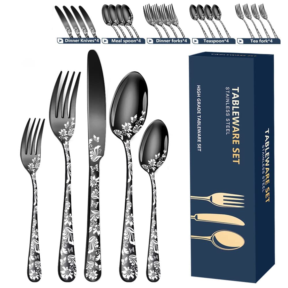Goldbesteck-Set, Goldbesteck-Set, lebensmittelechtes Edelstahl-Besteck-Set für 6, 30-teiliges Geschirr, Essgeschirr für Zuhause und Restaurant, Hochzeit, Halloween, Weihnachten