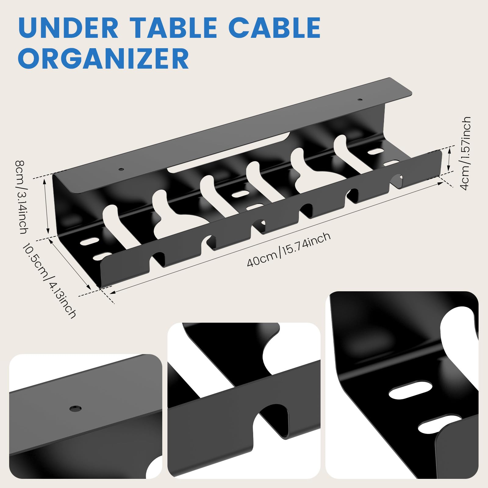 MABCIRY Carbon Steel Under Desk Cable Duct, 15.7inch Rust Proof Management Raceway Kit, Strong Load Bearing Under Desk Wire Organizer for Home Office