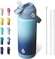 Vista 53 de BJPKPK - Botella de agua aislada con tapa de popote, termo grande de 40 onzas, botellas de agua de acero inoxidable libres de BPA a prueba de fugas