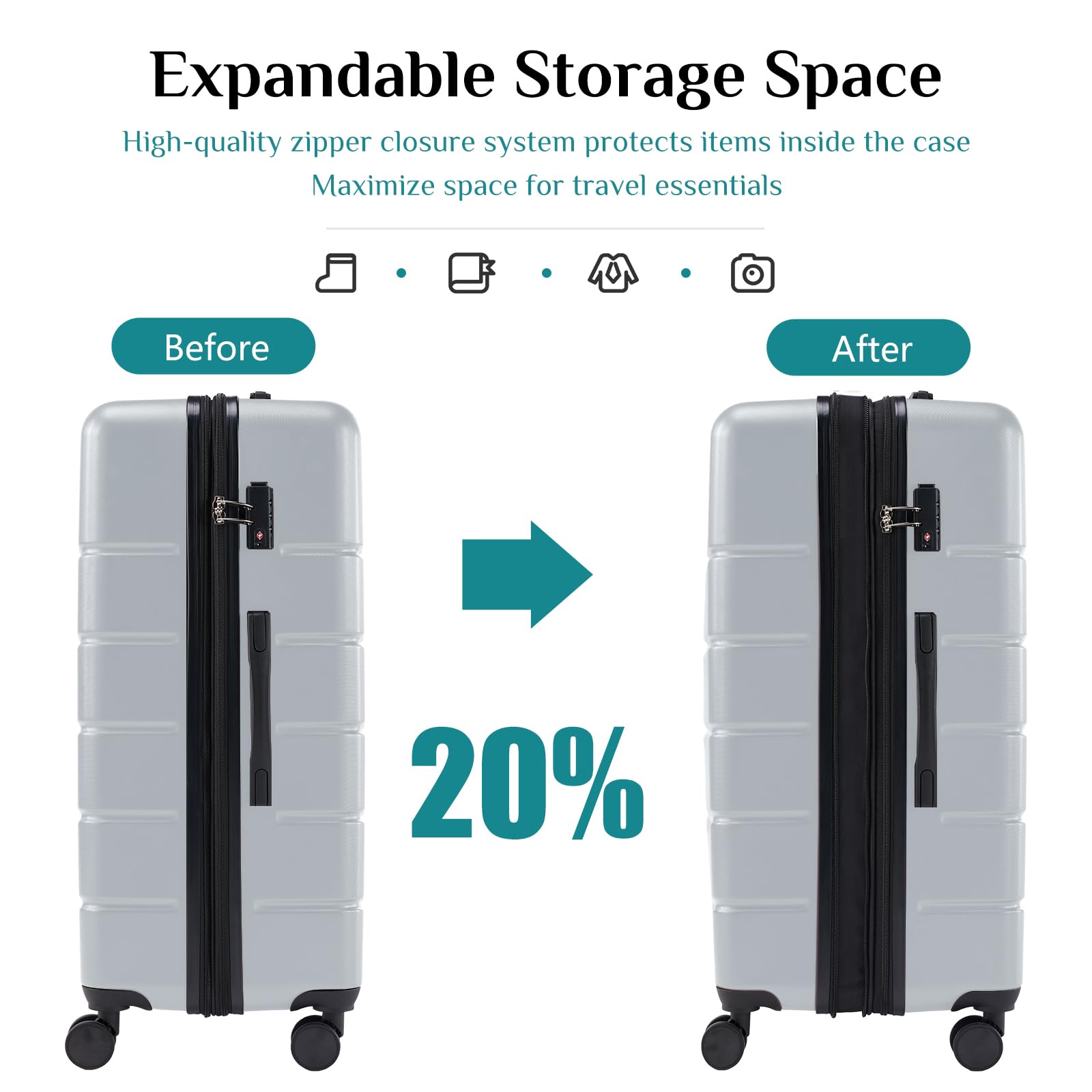OLIXIS 24 Inch Carry-On Suitcase, Hardside Rolling Luggage, Light Grey view 4