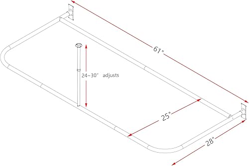 Miniatura 7 de Utopia Alley Barra de ducha de aluminio inoxidable en forma de D con soporte de techo para bañeras independientes, 60 pulgadas de tamaño grande por