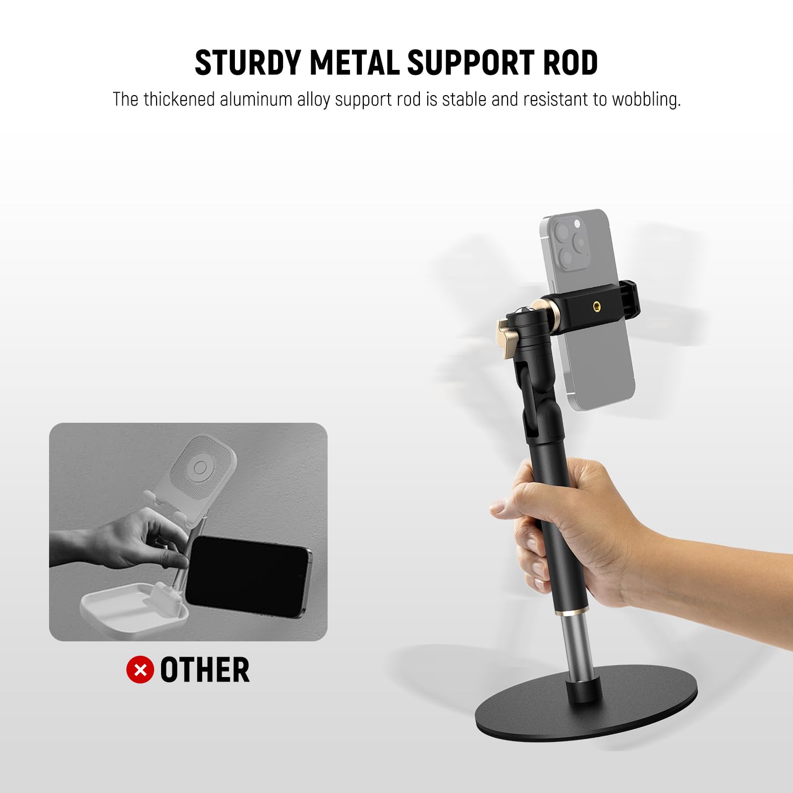 NEEWER Tisch Handyhalterung Klemme verstellbare Telefonhalterung für den Bürotisch kompatibel mit iPhone Samsung für Video und Filmaufnahmen 360°Kugelkopf klappbarer Arm beschwerter Metallsockel,MT010