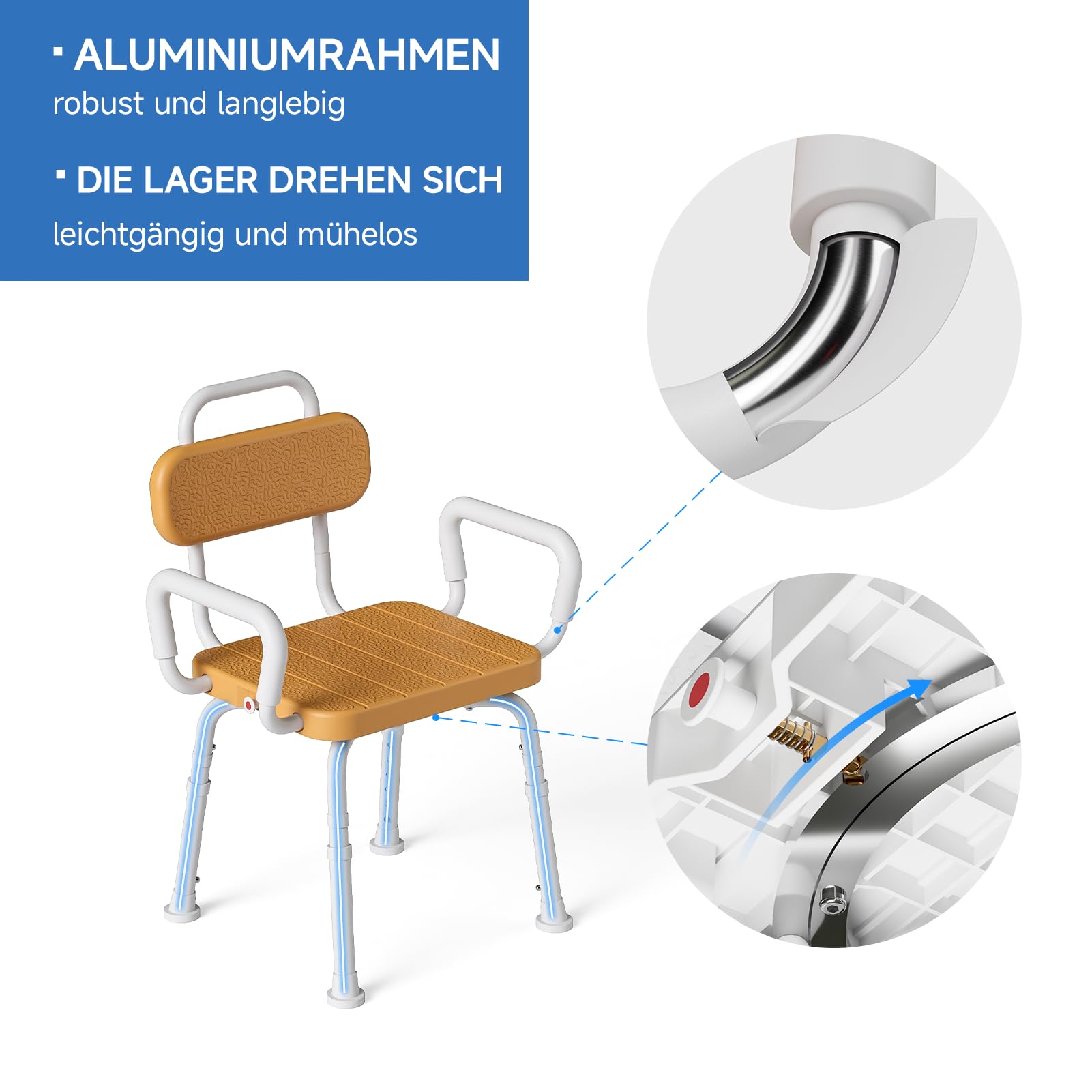 Loyoda Taburete de ducha con función giratoria de 360°, de aluminio de alto rendimiento, hasta 150 kg, antideslizante