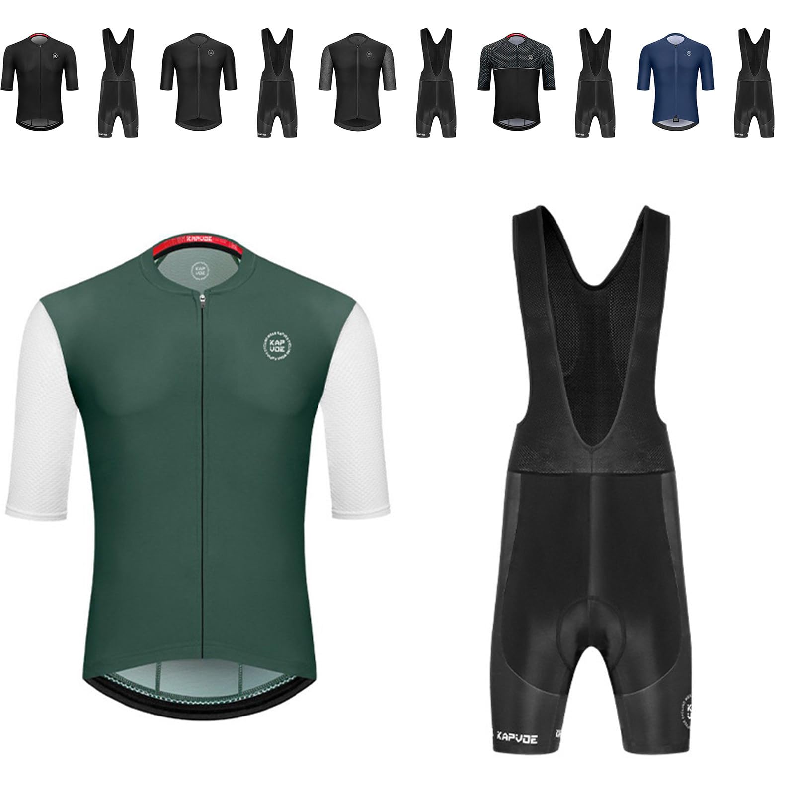 Ensemble maillot de cyclisme à manches courtes pour homme - Maillot de cyclisme respirant à manches courtes + pantalon à bretelles rembourré 3D - Matériau à séchage rapide
