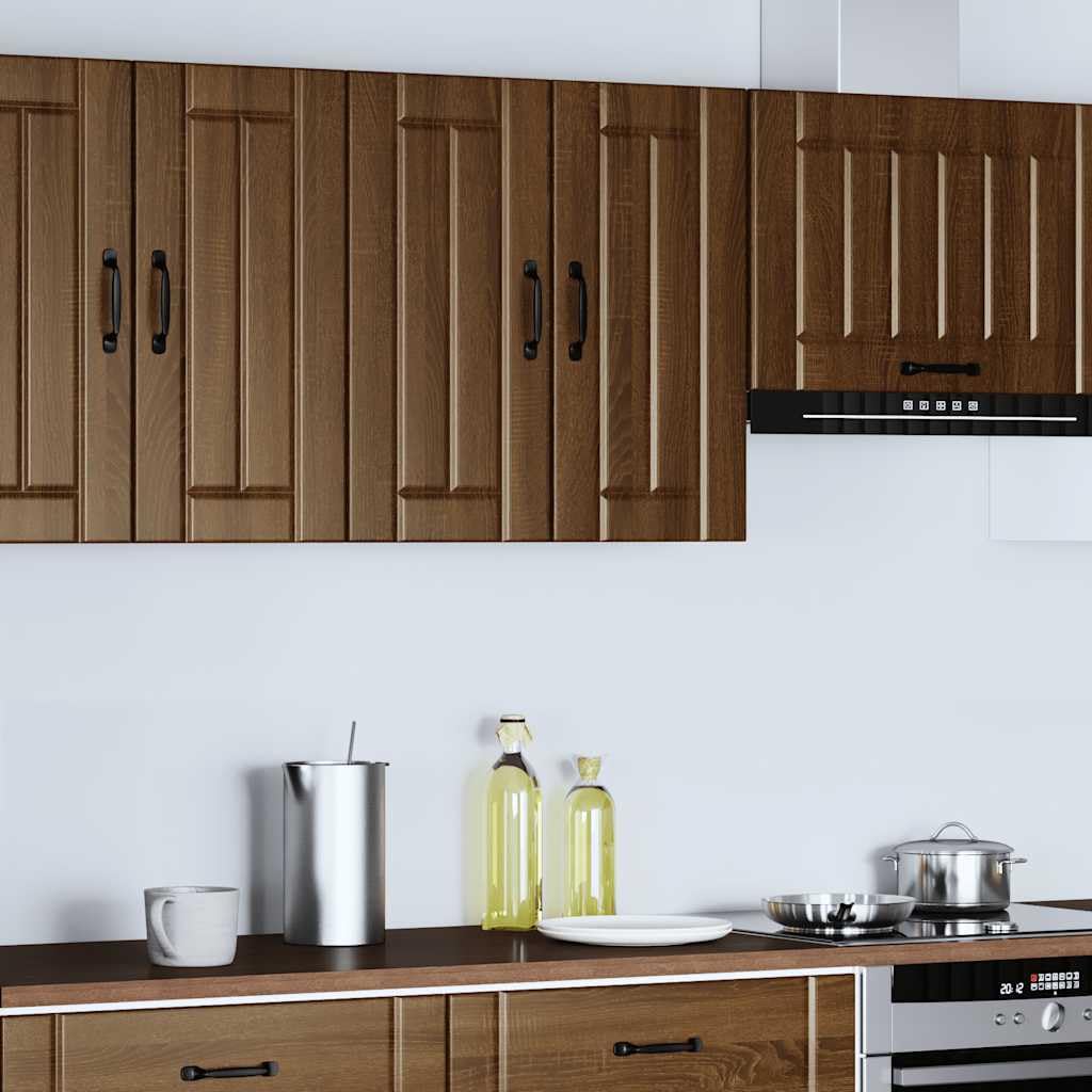 Küchen-Hängeschrank Lucca in Braun Eichen-Optik aus Holzwerkstoff, 60 x 31 x 60 cm, mit viel Stauraum, Glastüren und Wandmontage für Geschirr, Töpfe, Teller und Küchenzubehör