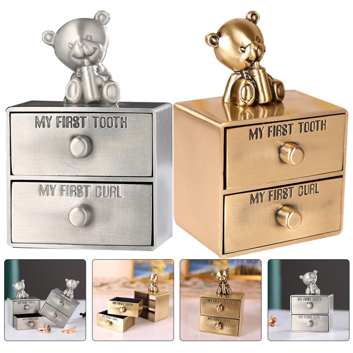 UKCOCO 2 Stück pack Metall Babyzahnbox Aufbewahrungsbox für Milchzähne und Erinnerungen Multifunktional zum Schutz und Geschenk zur Geburt für Babys