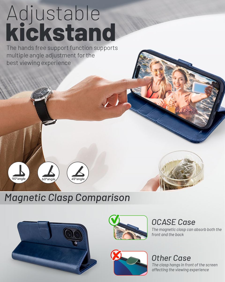 OCASE for iPhone 16 Plus Case, PU Leather Wallet, Magnetic Flip Folio Cover with RFID Blocking, Card Holders, Shockproof TPU - Image 4