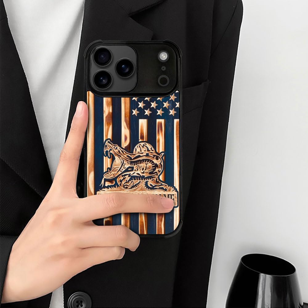 case for iPhone 17 Pro Max,Compatible with Magsafe,All-Round Protection Shockproof Anti-Scratches TPU Case Cover-Dont Tread On Me Wood Grain American Flag - Image 6