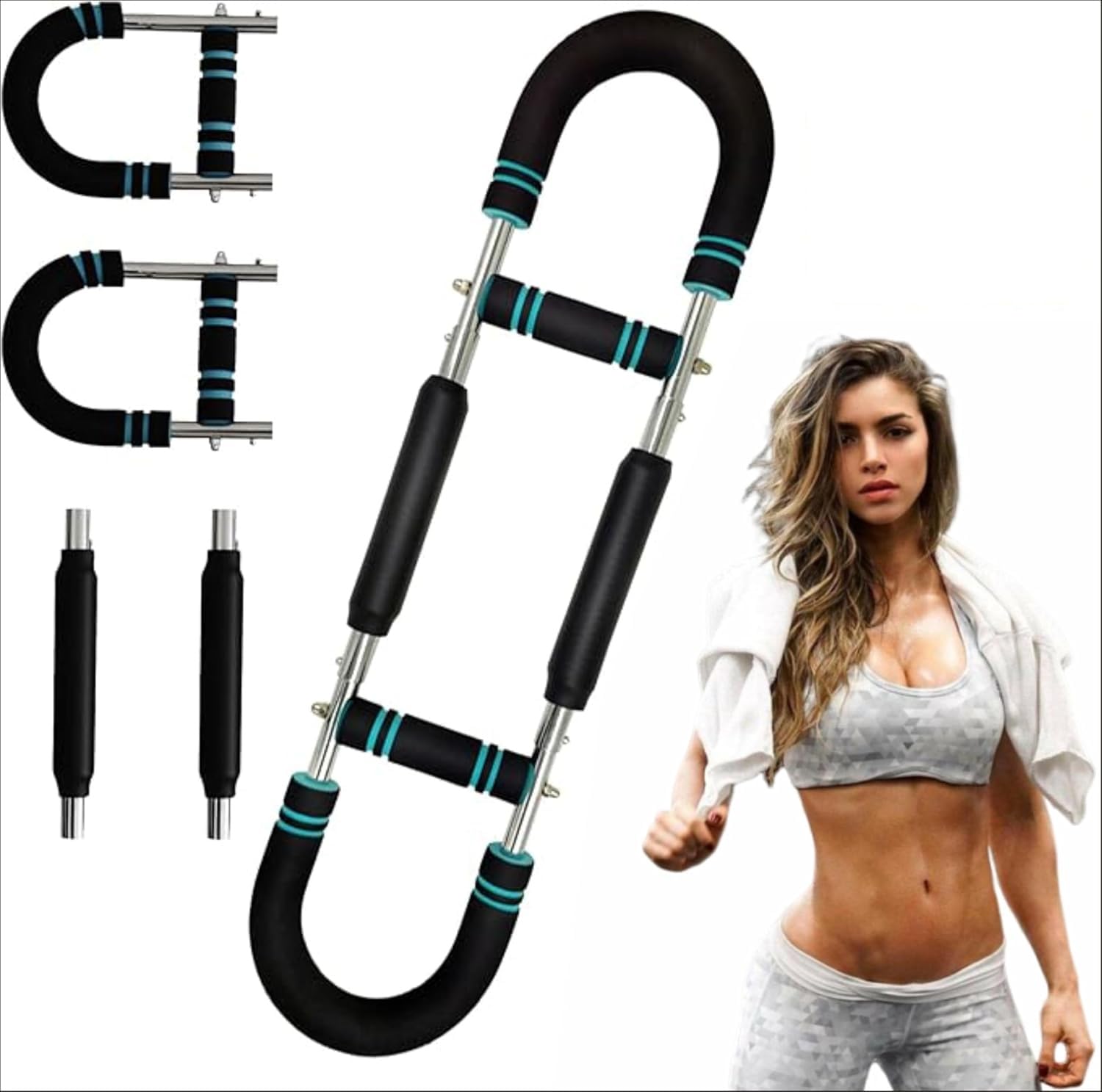 shrevi Multifunctional Arm Trainer Upper Body Twister Exerciser U-Shaped Twister Arm Trainer 40-100lb Adjustable Spring Twist Exercise Machine Home Exercise Equipment for Arms Chest Workout (Black)-picture-14