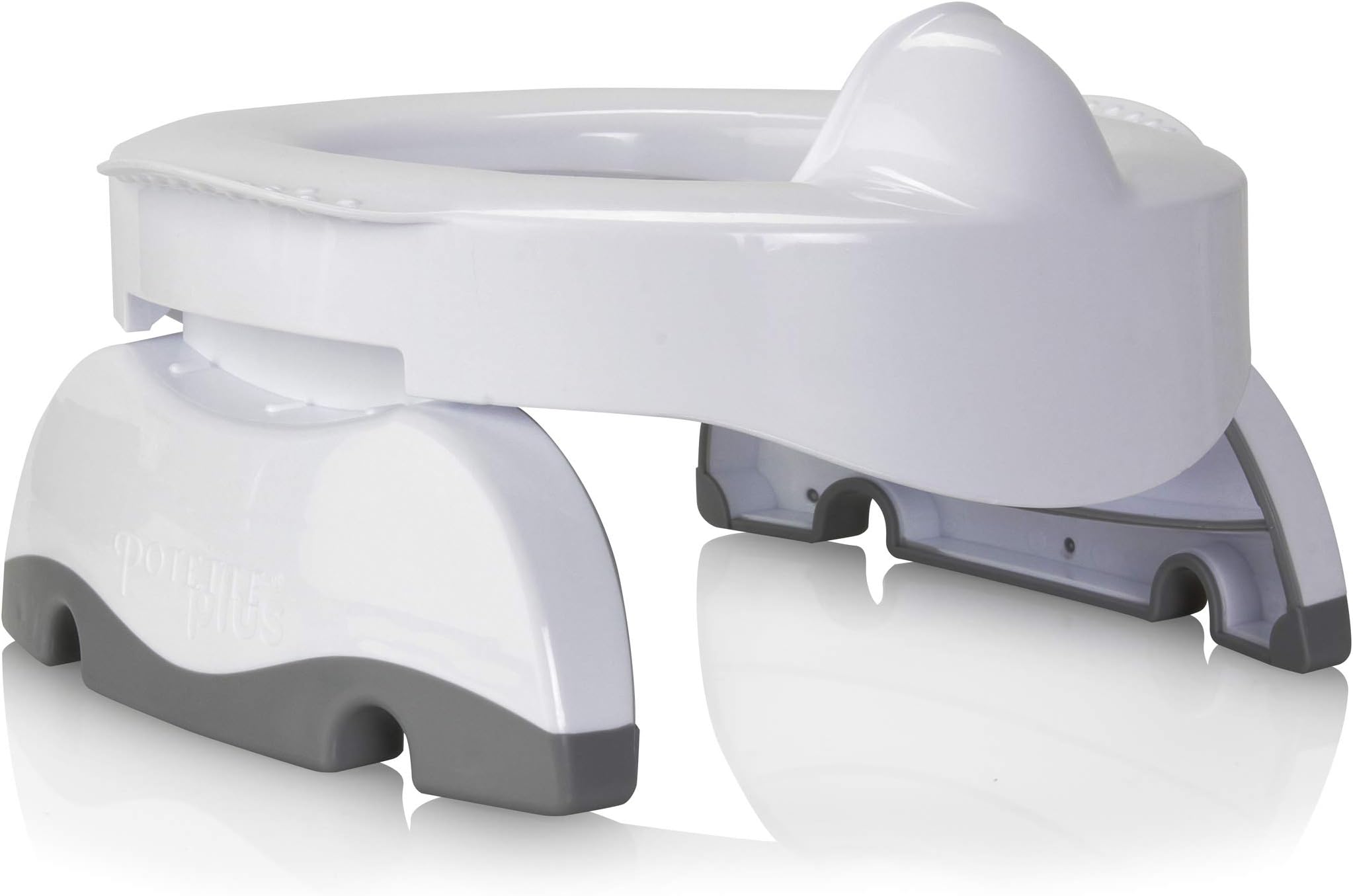 Kalencom Potette Plus Premium 2 in 1 Travel Potty and Toilet Seat Trainer Ring with Built in Pee Guard and Easy-Grip Handles (White/Gray)