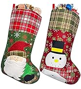 2 Pack 17 Inch Christmas Stockings Large Christmas Stocking Plaid Santa Snowman Xmas Stocking for...