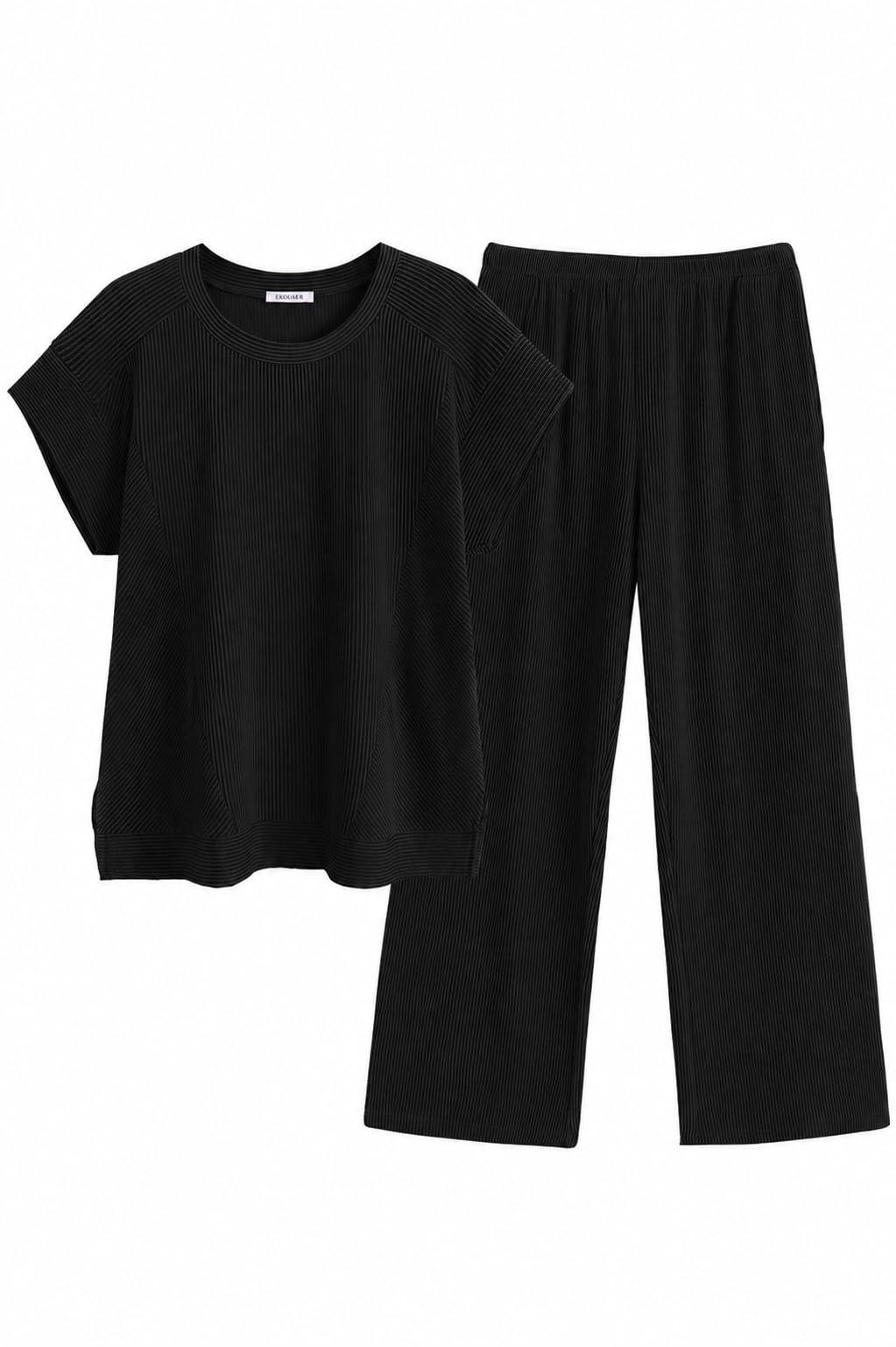 Two Piece Sets for Women 2026 Travel Outfits Short Sleeve Top Wide Leg Pants Rib Tracksuits Summer Fashion Lounge Set-image-42