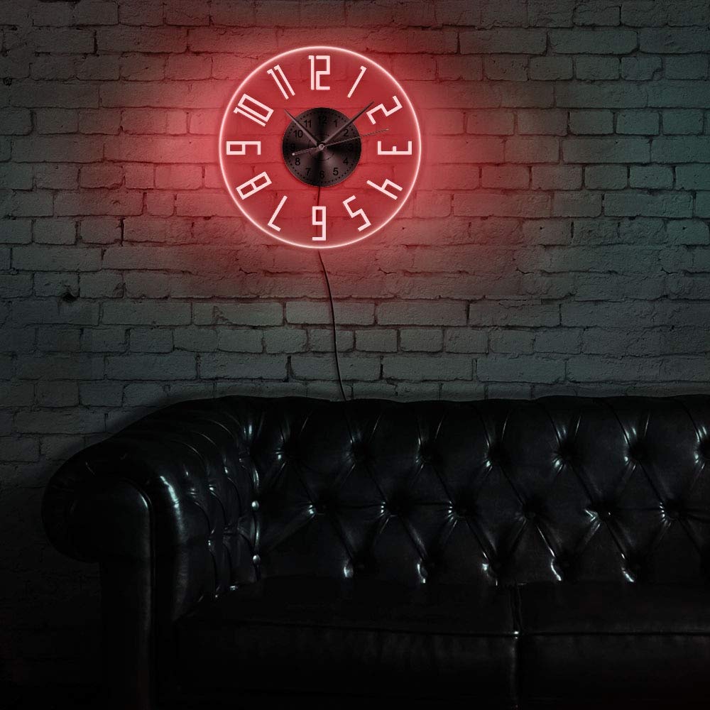 30cm Chiffre Romain Changement De Couleur Moderne Applique Murale LED Néon Horloge Murale avec Rétro-Éclairage LED Veilleuse Acrylique Chambre D'enfant Pépinière Horloge 7 Couleurs Changeables Cadea