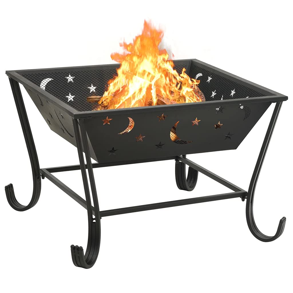 Stahl Feuerkorb XXL 62 cm mit Schürhaken und Funkenschutz für Terrasse, große Feuerschale für langanhaltende Wärme im Garten