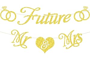 Glitter Future Mr & Mrs Banner | Premium Gold Glitter Bridal Shower...