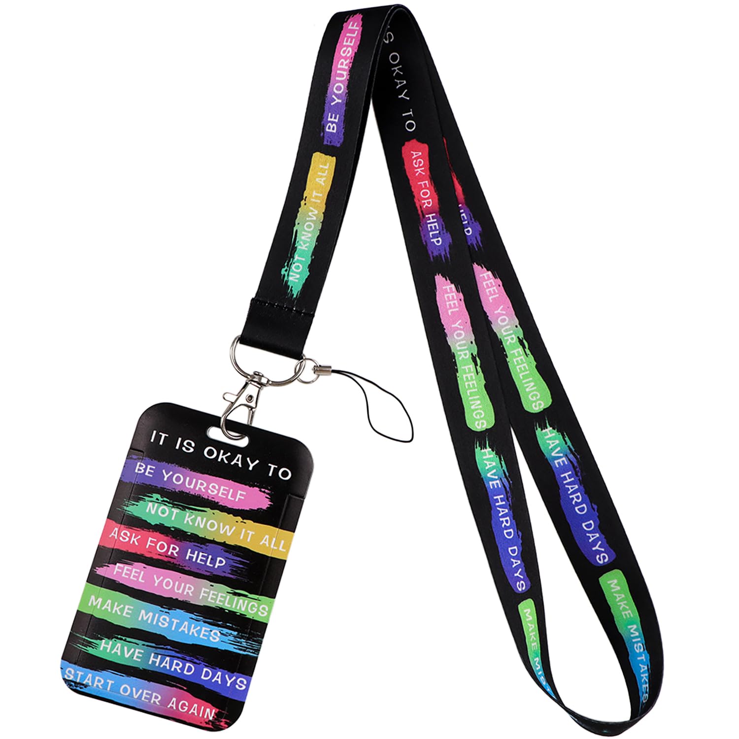 Cool Black ID Lanyard with Card Holder Inspirational Quotes ID Badge Holder Cute Keychain Neck Lanyard ID Holder for Keys ID Badges Name Tag for Women Men Staff Kids Teachers for Work & School ID
