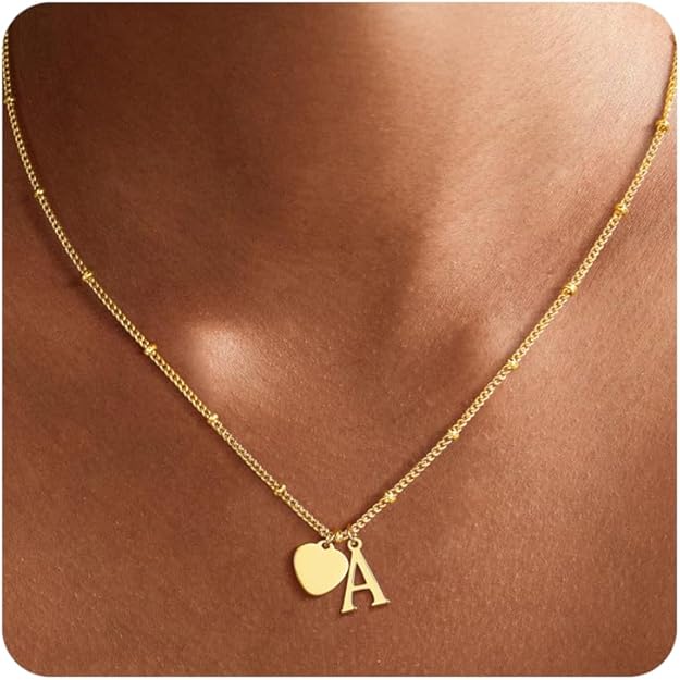 Ritach Initial Necklaces for Women Girls - Real Gold Plated Tiny Heart Initial Necklace Dainty Gold Heart Necklaces for Women Girls Birthday Gifts