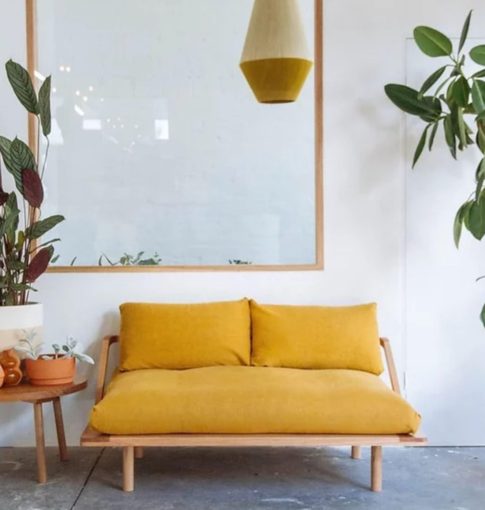 Solid Sheesham Wood Floor Sofa 2 Seater | Minimalist Wooden Futon Couch Frame with Cushions | Modern Low Height Living Room Sofa | Scandinavian Style Wooden Seating-image-25