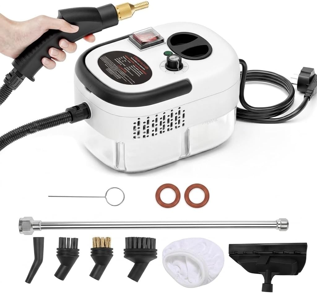 Pulitore a Vapore Portatile 2500W ad Alta Pressione per Divani – 6 Velocità, Serbatoio 1200 ml, 3 Testine Incluse, Ideale per Casa, Finestre, Auto e Tessuti