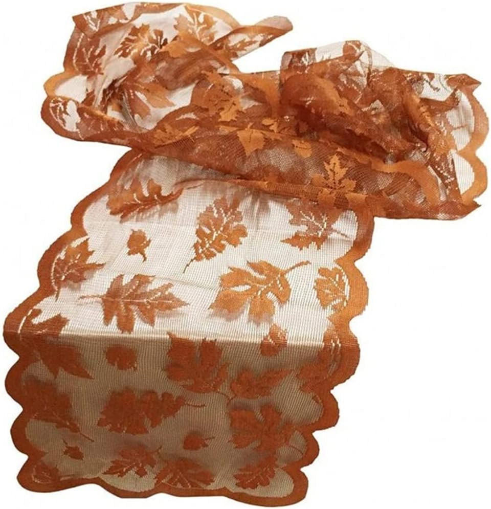 Thanksgiving Table Runner, 13 X 72 Inch Fall Table Runner Thanksgiving Decorations, Maple Leaves Harvest Lace Pumpkin Runner Brow Long Fall Table Line : Home & Kitchen