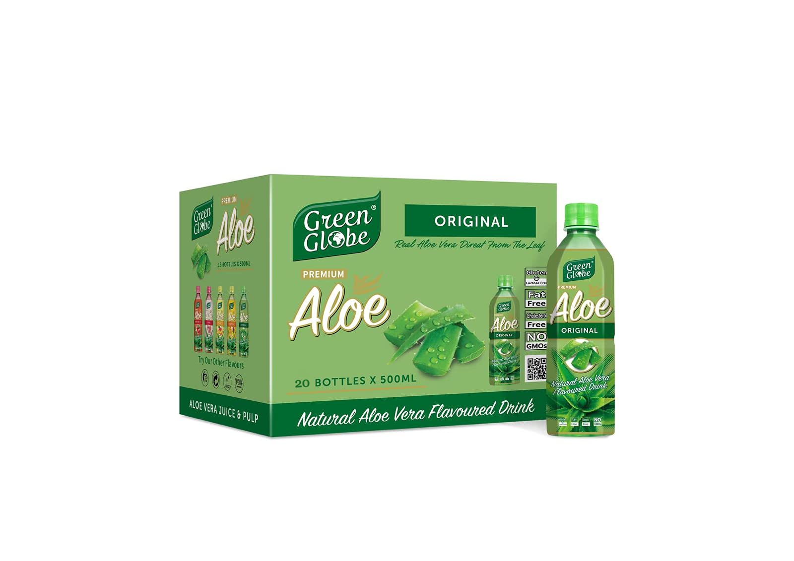Green Globe Aloe Juice Drink - Original Aloe Vera for Hair & Skin, 500 ml (Pack of 20)