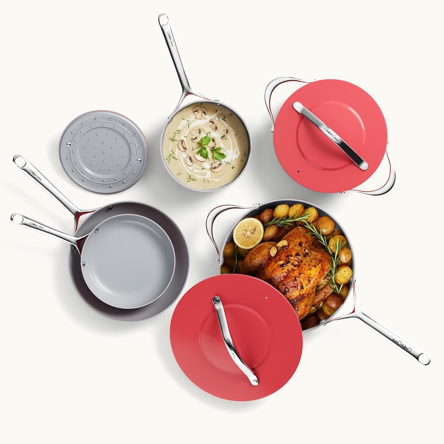 Healthy Ceramic Nonstick Cookware Set-11″ 4.5qt Non-Toxic Ceramic Sauté Pan w/ Lid & 10″ Nonstick Ceramic Frying Skillet, PTFE/PFOA/PFAS Free, Oven & Dishwasher Safe, All Cooktops Compatible, Even Hea