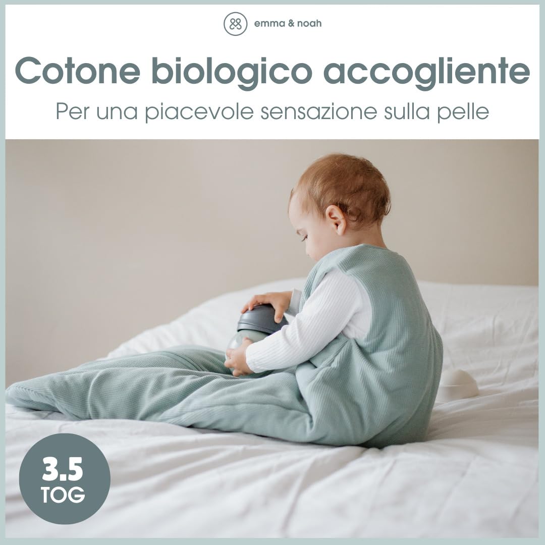 emma & noah Sacco nanna invernale 3,5 TOG, sacco a pelo per neonato, in diversi colori, in cotone biologico, certificato Oeko-TEX, maniche rimovibili, sacco a pelo per neonati (Essential beige, 60 cm)