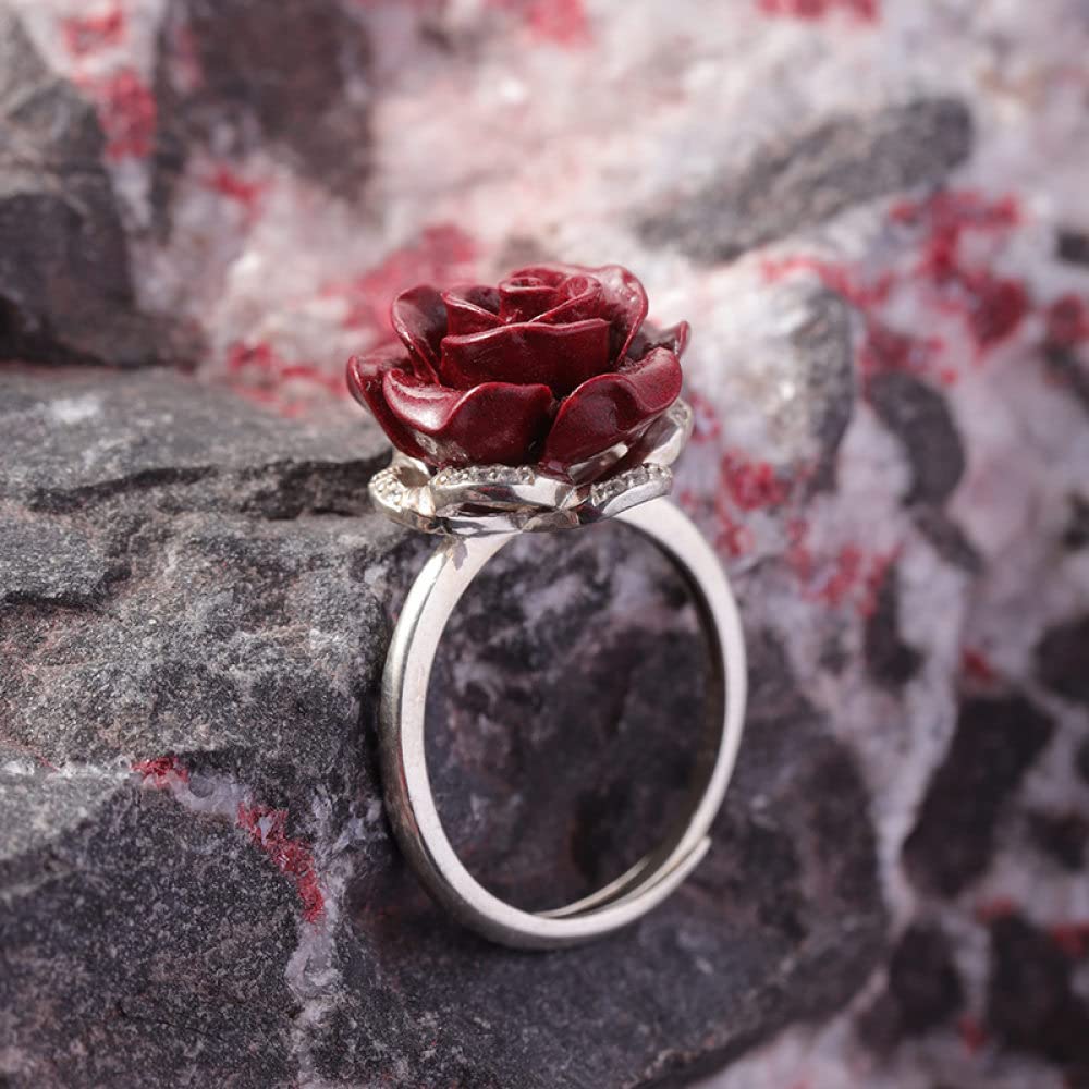 HGJH Verstellbarer Ring, 925 Sterling Silber Lila Sandrose Blume Gravur Boho Micro-Set Zirkon Verstellbare Ringe Edelstein Energie Charme Hochzeit Schmuck Geschenke Für Männer Damen