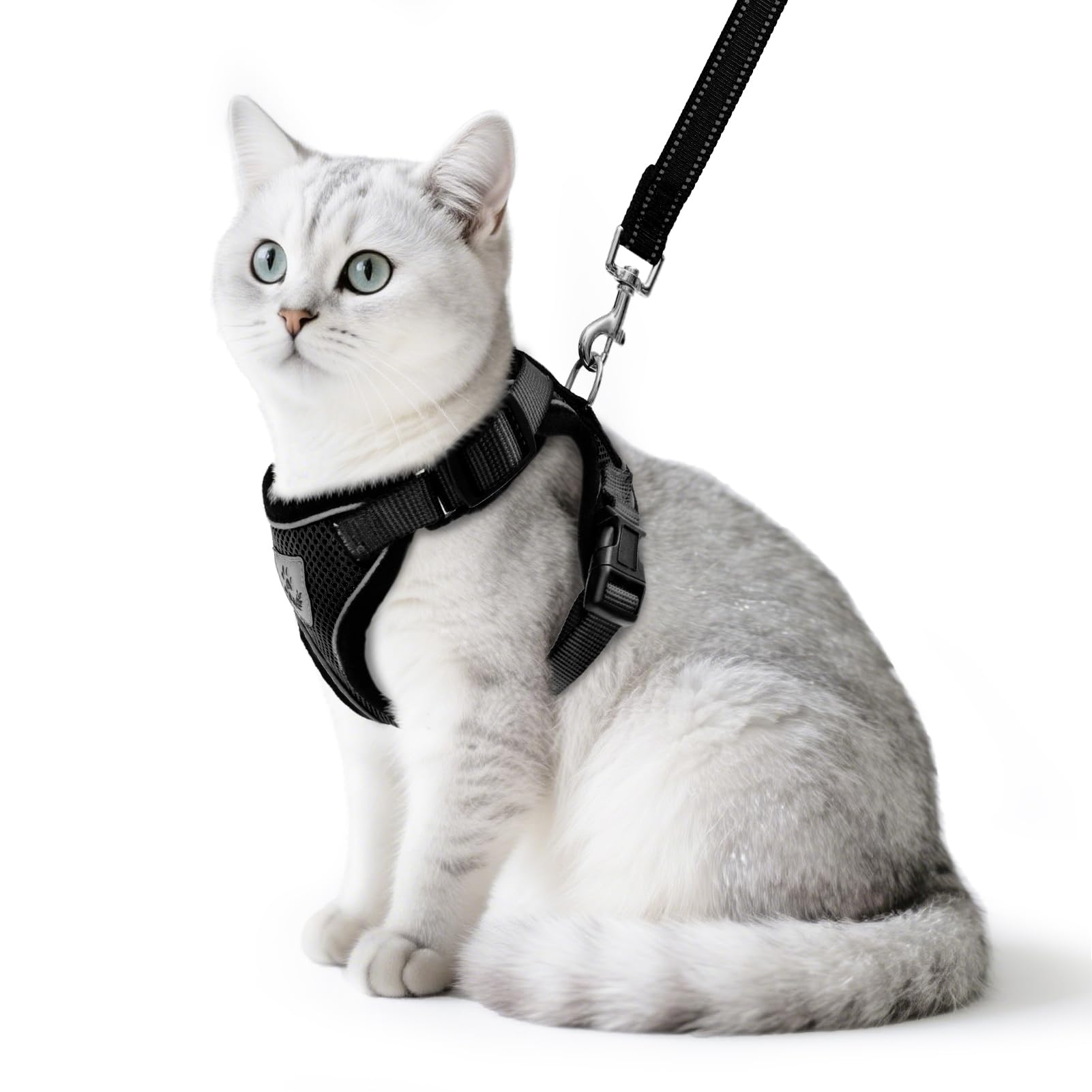 PUPTECK Cat Harness and Leash Set Escape Proof Reflective Cat Walking Harness Adjustable Soft Breathable Mesh Vest for Small Pets, Black, S