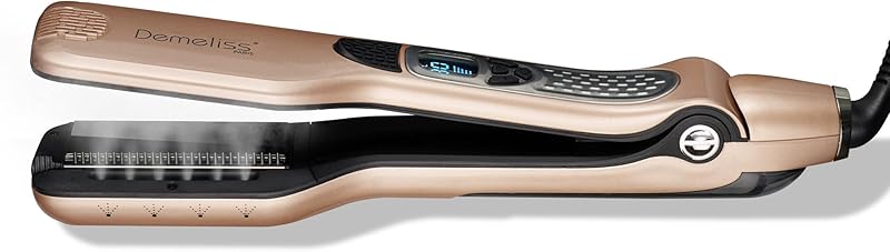 Demeliss SAINT ALGUE Lisseur Vapeur TITANIUM - Plaques Titane - Vapeur Ultra Puissante - Réservoir XL 40ml Intégré - Peigne Amovible - Lissage Tous Types de Cheveux - 5 Températures - Professionnel