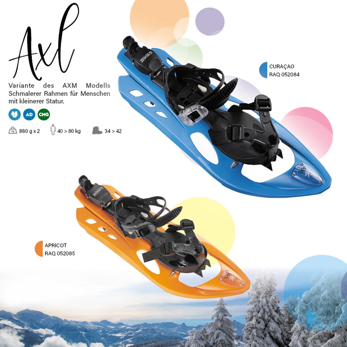 INOOK AXL Schneeschuhe orange I Schneeschuhe mit Steighilfe I EU 34-42 I mit praktischer Tragetasche