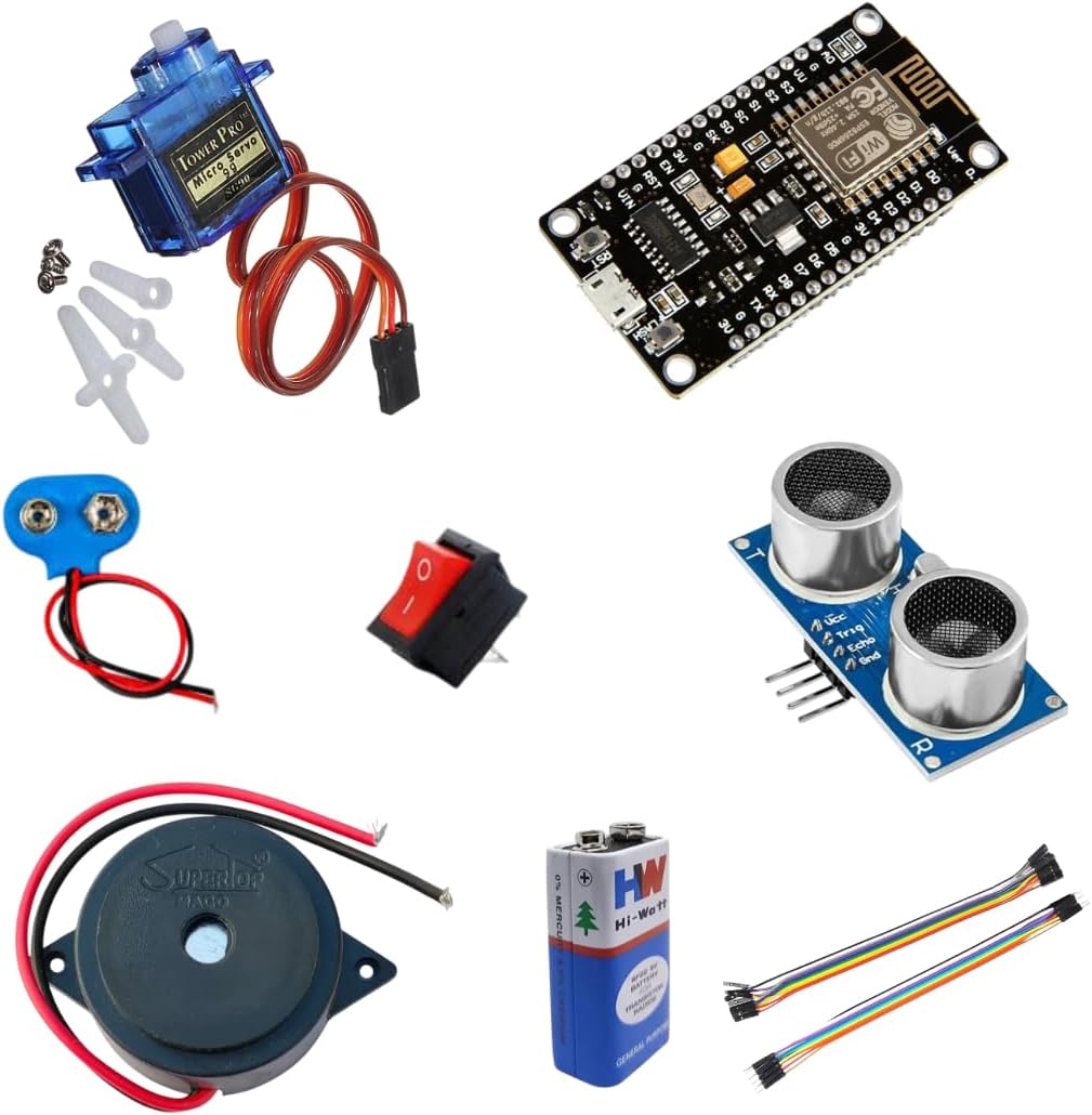 E IDEA ROBOTICS Electronics DIY Kit with NodeMCU ESP8266, Servo Motor, Ultrasonic Sensor, Buzzer, Switch, Battery Connector, Jumper Wires project kit