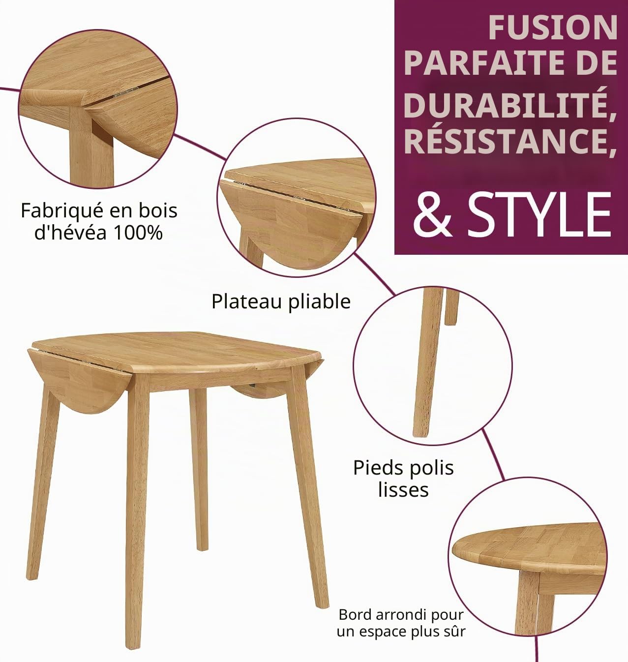Hallowood Furniture Ledbury Table de salle à manger ronde en chêne clair avec feuilles pliables, design peu encombrant pour la maison ou le restaurant