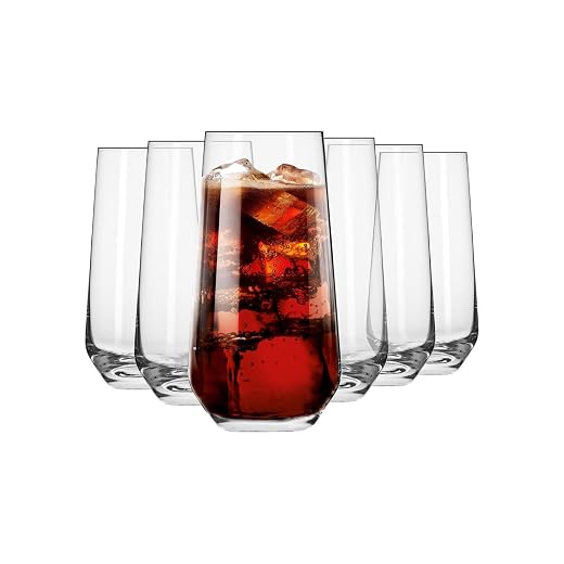Krosno Tall Water, Juice, Drinking Glasses, Set of 6, 16.2 oz, Splendour Collection, Highball & Tumbler Crystal Glass, Dishwasher Safe, Made in Europe