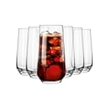 Tall Water, Juice, Drinking Glasses, Set of 6, 16.2 oz, Splendour Collection, Highball & Tumbler Crystal Glass, Dishwasher Safe, Made in Europe