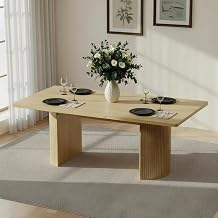 63" Rectangular Dining Table Modern Kitchen Table for 4-6, Natural Wood