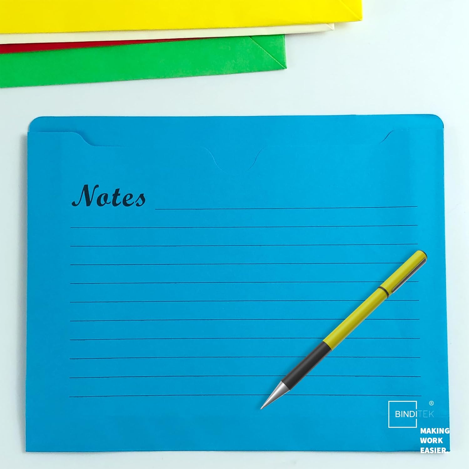 Binditek 25 Pack Notes File Jacket, 2 Inch Expansion Pockets, Letter Size Manila File Folder, 5 Assorted Colors (Yellow, Orange, Green, red, and Blue), School Office Supplies