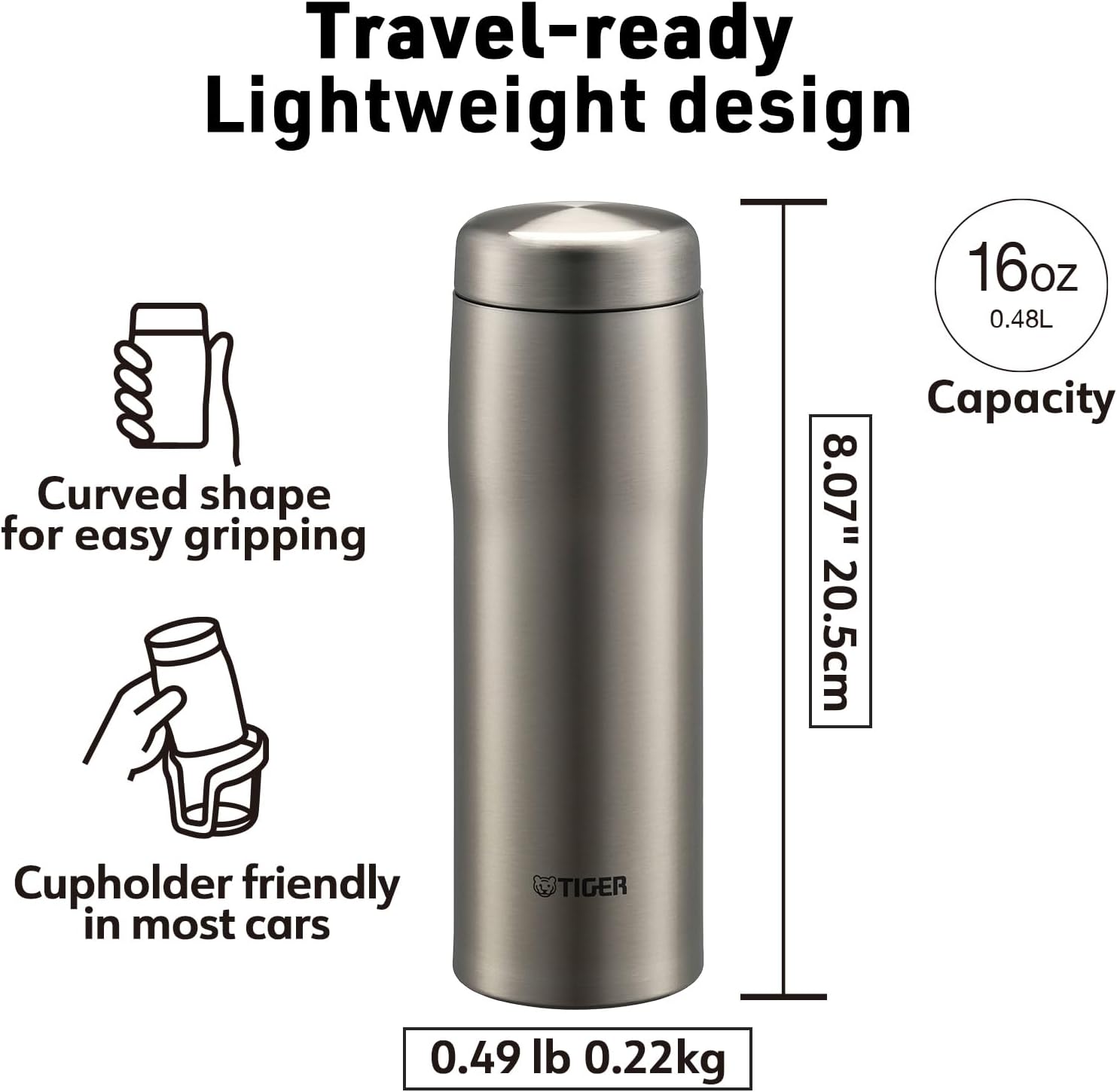TIGER Made in Japan Vacuum Insulated Stainless Steel Water Bottle, 12 oz (360ml), Clear Stainless (XF) - Image 4