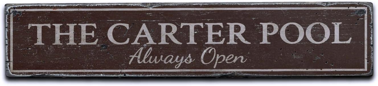 Pool Always Open Sign, Custom Family Pool Sign, Swimming Pool for Swimmer Sign, Rustic HandMade Vintage Wooden Sign - 9.25 x 48 Inches