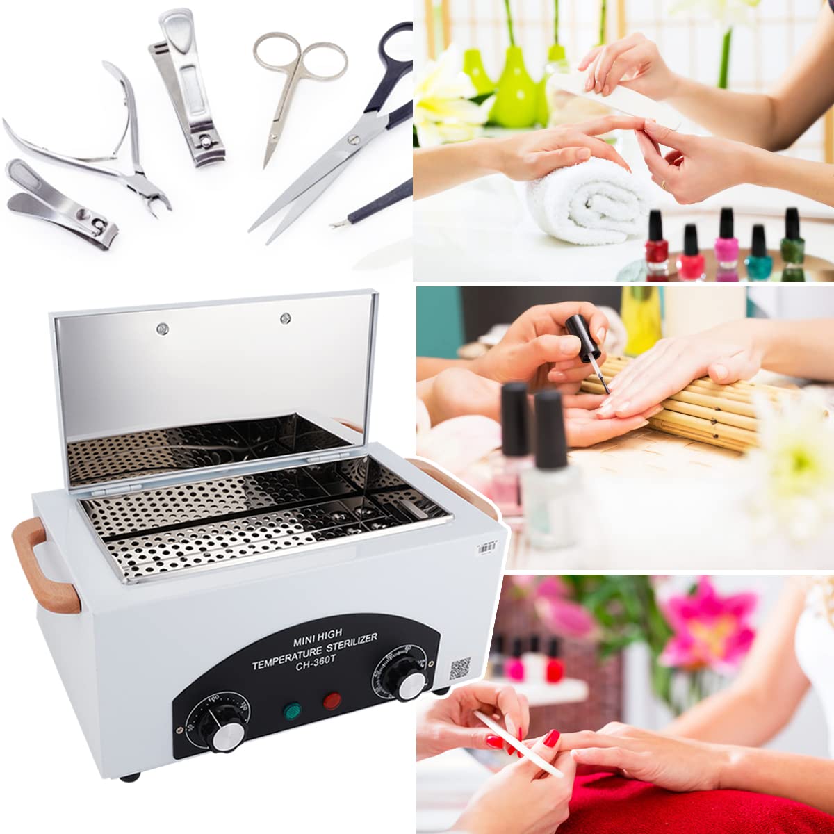 Desinfección Esterilizador Aire Caliente, 300W 1.5L 200℃ Esterilizador Calor Seco Esterilizadors Alta Temperatura EsterilizadorsHerramientas para Uñas con Temporizador y Luz Indicadora para Peluquería