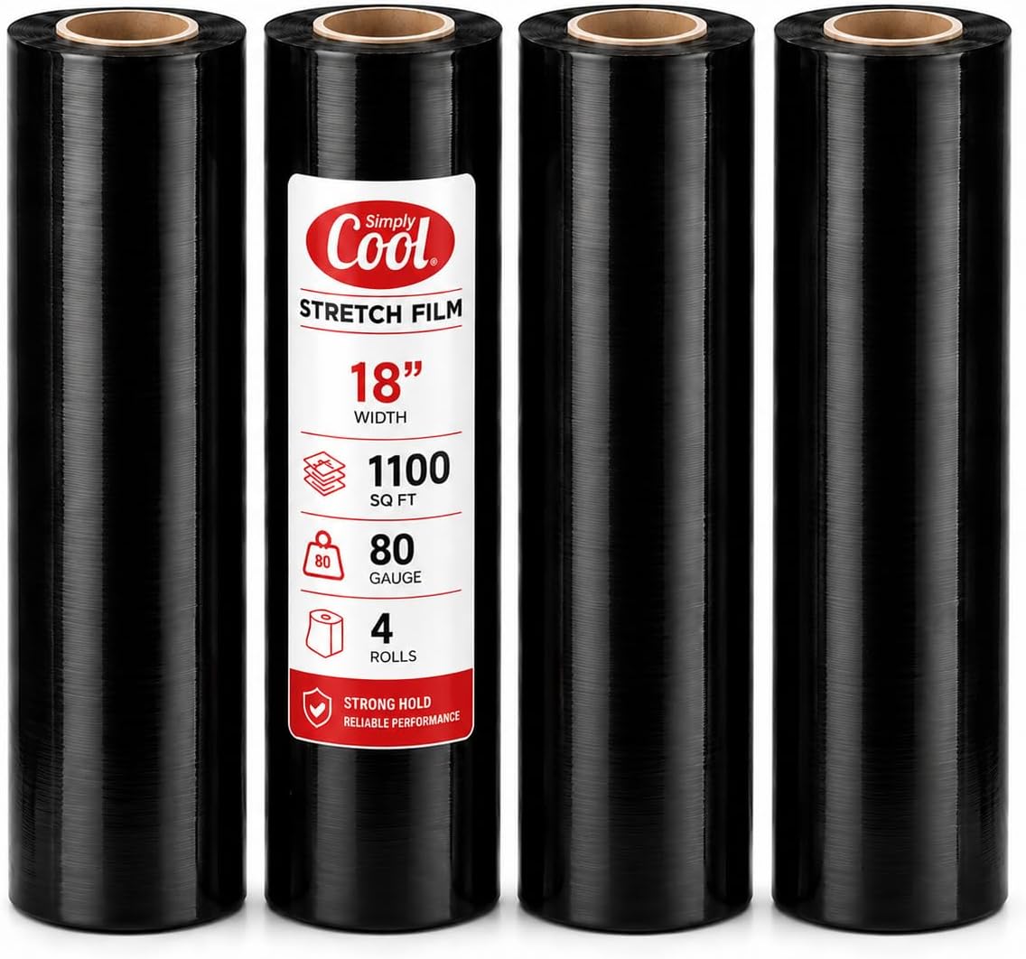 Simply Cool 4 Pack 18 Inch Shrink Wrap 80 Gauge Plastic Wrap Black