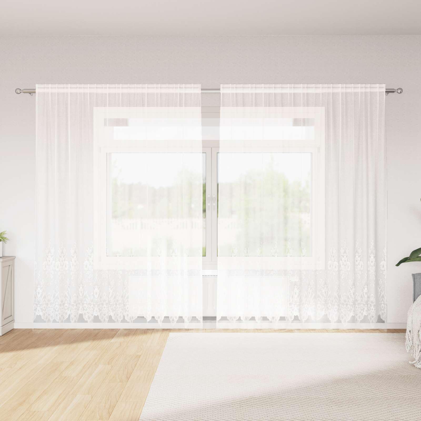 Rideau en Dentelle Floral Blanc 240 x 300 cm Polyester pour Fenêtre Salon Chambre Bureau Décoration Intimité Tamisage Lumière