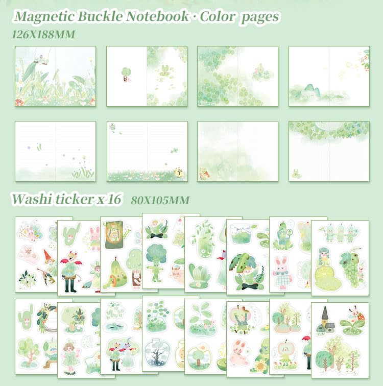 Image of WEMOL Vintage Journal Scrapbook Pack Kit for Art Journaling Bullet, Planners DIY Paper Stickers, Craft Kits Notebook, Collage Album Aesthetic Sticker (Big Green)