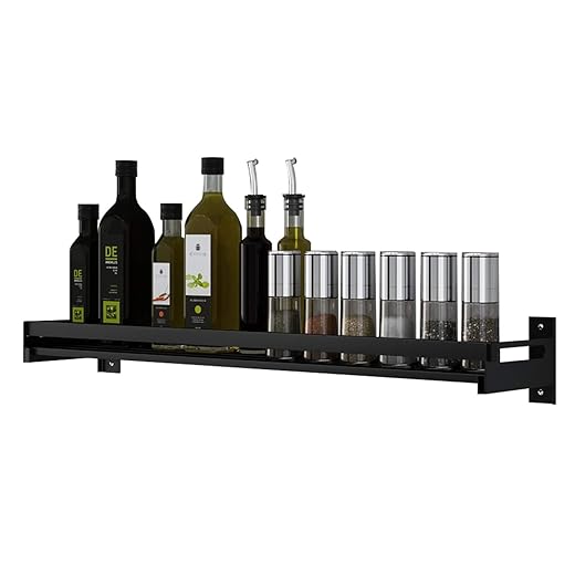 Spice Rack Single-layer Wall-mounted Kitchen Spice Rack Wall Mount Organizer for Pantry Condiment OrganizerBathroom Shelf-Space Saving Wall Spice Shelf(5.91"W 23.62"L) Black