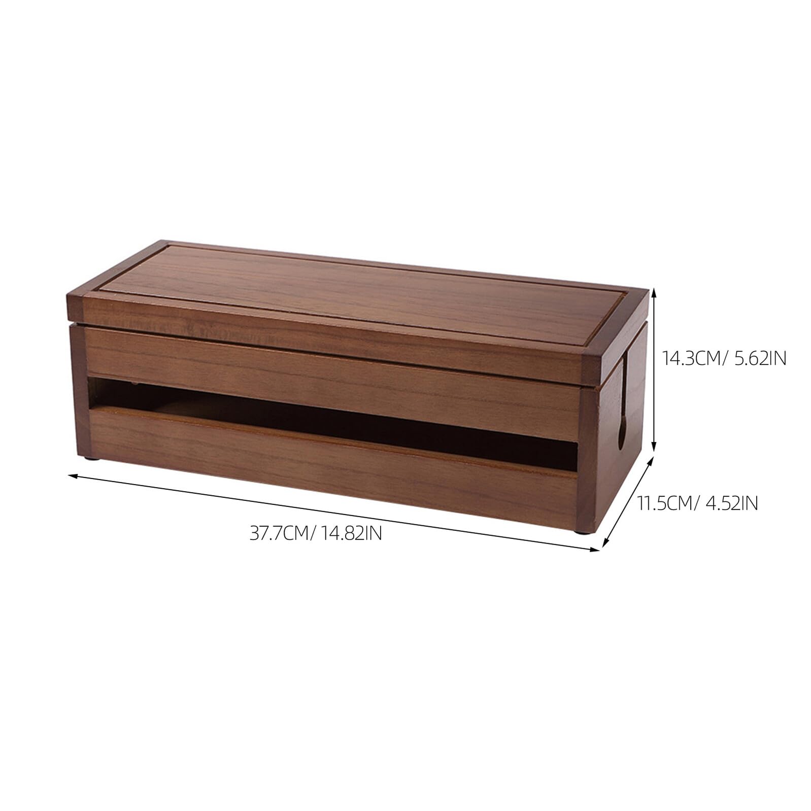 Caja Organizadora de Cables y Enchufes de Madera, Grande | Color Café, Tapa Desmontable, Diseño Hueco Multilateral para Disipación de Calor, 1